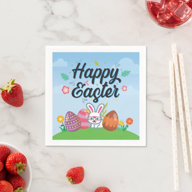 Happy Easter Eggs Bunny & Blume Serviette (Beispiel)
