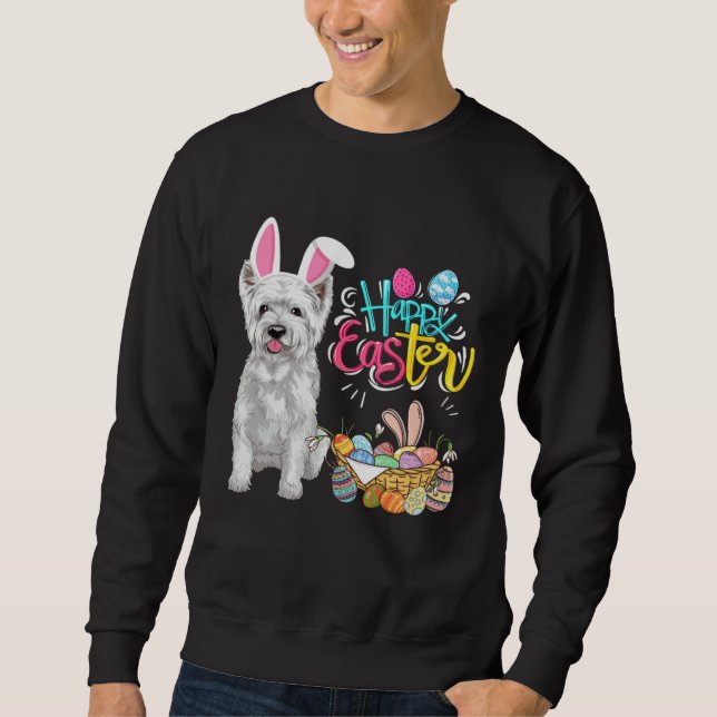 Happy Easter Eggs Bunny Dog Westie Boys Girls Sweatshirt (Vorderseite)