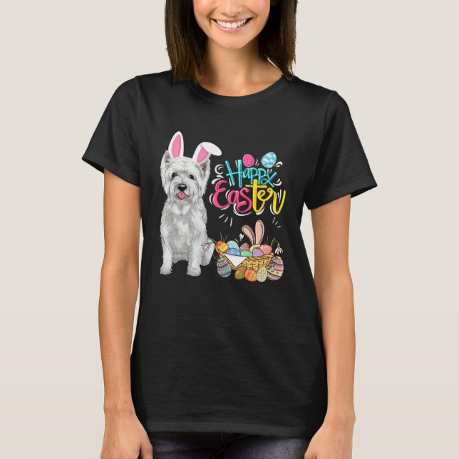 Happy Easter Eggs Bunny Dog Westie Boys Girls T-Shirt (Vorderseite)