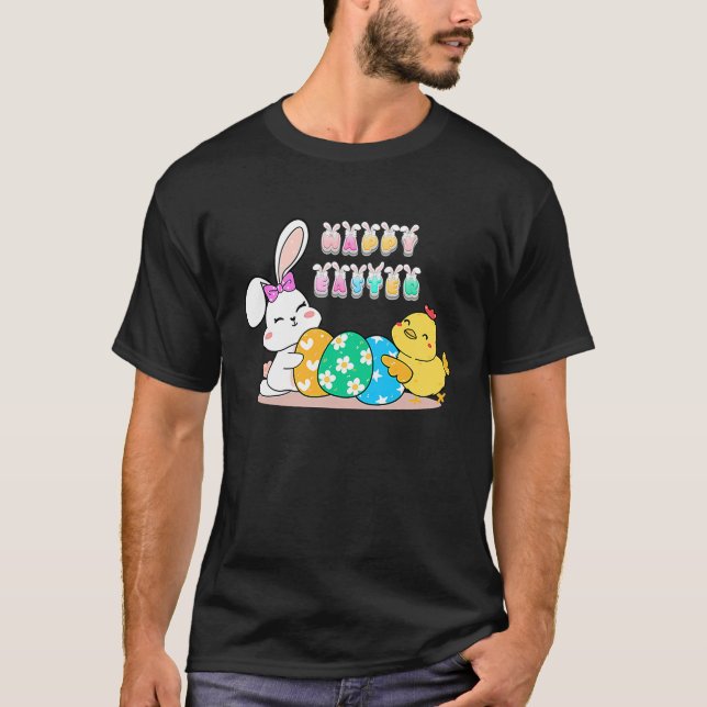 happy easter eggs egg bunny chick T-Shirt (Vorderseite)