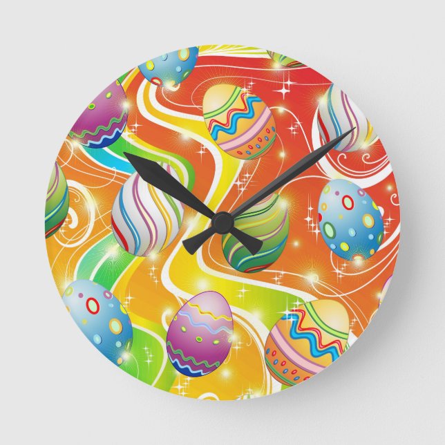 Happy Easter Eggs Festive Pattern Runde Wanduhr (Vorderseite)