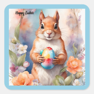 Happy Easter Eichhörnchen Quadratischer Aufkleber
