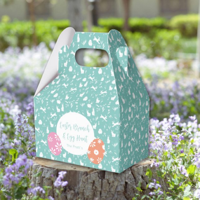 Happy Easter Eigen Jagd türkis Hand gezeichnet Geschenkschachtel (Happy Easter egg hunt turquoise hand draw Favor Boxes
)