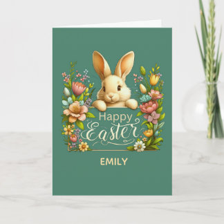 Happy Easter Elegant Bunny Floral Spring Design Karte