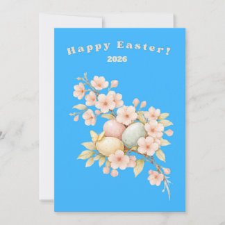 Happy Easter Elegant Floral Cherry Blossom Pastel  Feiertagskarte