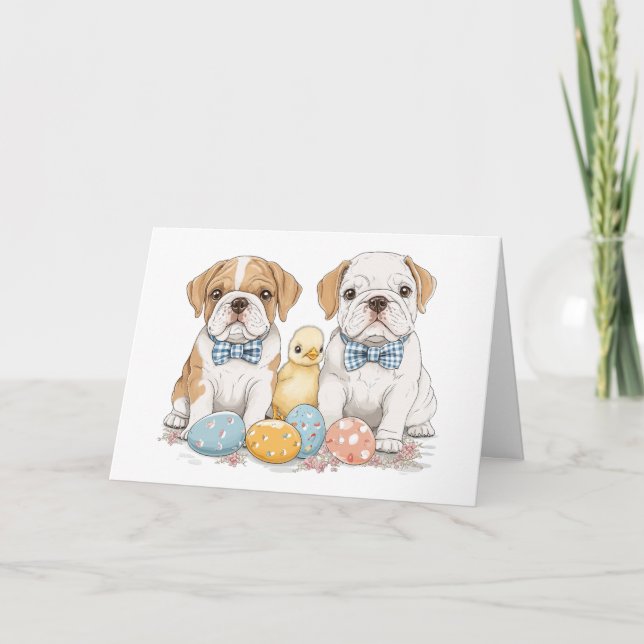 Happy Easter English Bulldogs Feiertagskarte (Vorderseite)