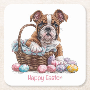 Happy Easter English Bulldogs Rechteckiger Pappuntersetzer