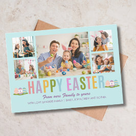 Happy Easter Family Photo Collage Blue Einladung