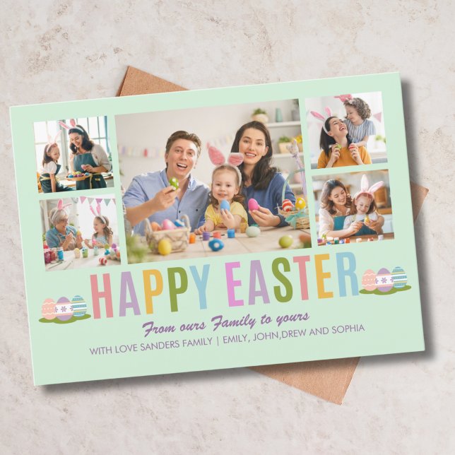 Happy Easter Family Photo Collage Green Einladung (Von Creator hochgeladen)