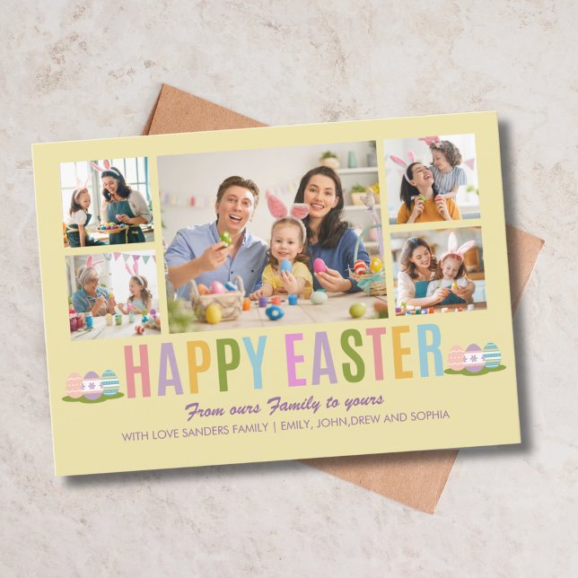 Happy Easter Family Photo Collage Yellow Einladung (Von Creator hochgeladen)