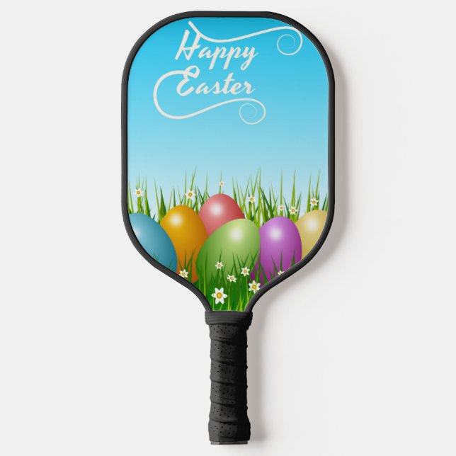 "HAPPY EASTER" - FARBHAFTE OSTEREIER PICKLEBALL SCHLÄGER (Vorderseite)