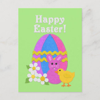 Happy Easter Felt Look Easter Egg Bunny Chick Feiertagspostkarte