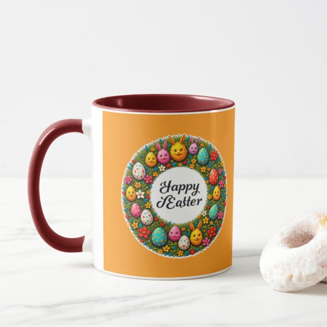 Happy Easter – Festive Egg Wreath caneca Tasse (Mit Donut)