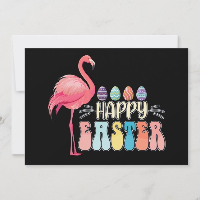 Happy Easter Flamingo Bunny Egg Basket Einladung (Vorderseite)