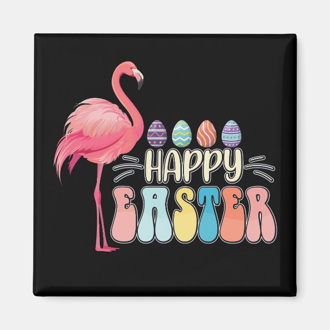 Happy Easter Flamingo Bunny Egg Basket Magnet (Vorne)