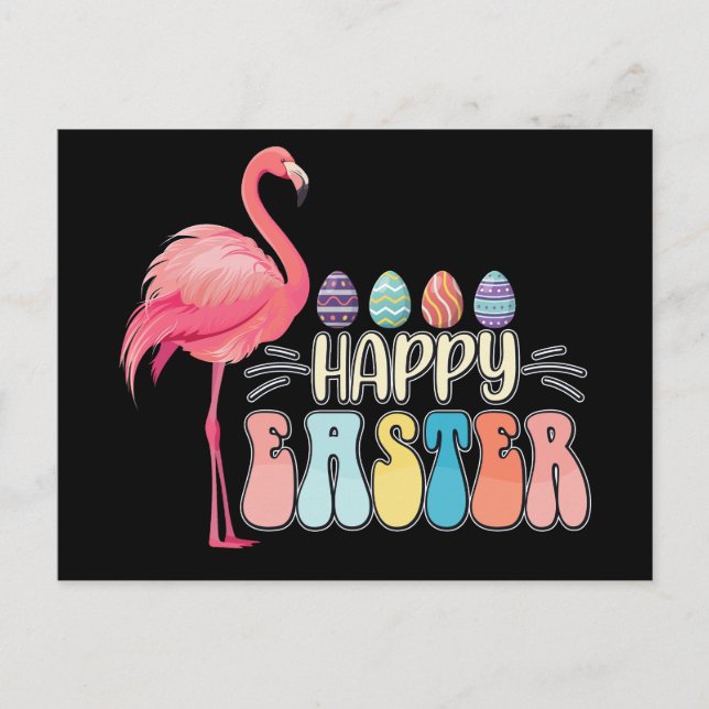 Happy Easter Flamingo Bunny Egg Basket Postkarte (Vorderseite)