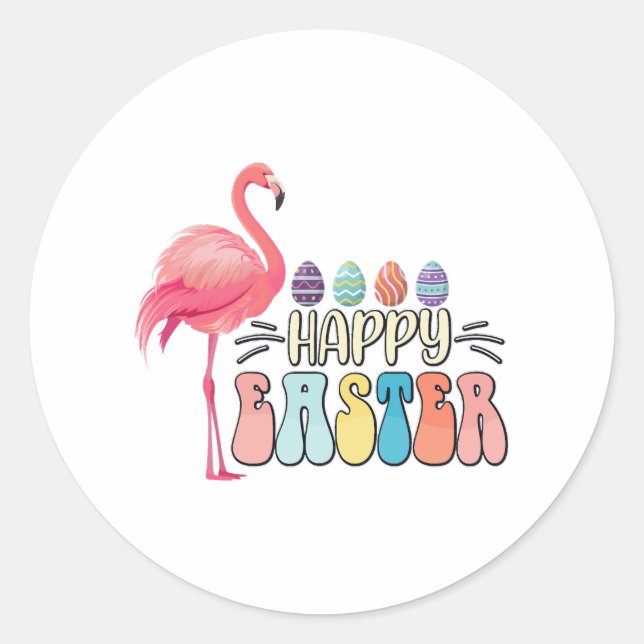 Happy Easter Flamingo Bunny Egg Basket Runder Aufkleber (Vorderseite)