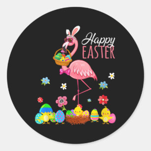 Happy Easter Flamingo mit Ostereier Bysket Hunti Runder Aufkleber