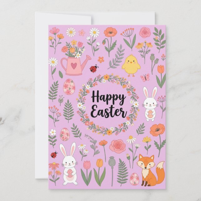 Happy Easter Floral Card  Feiertagskarte (Vorderseite)