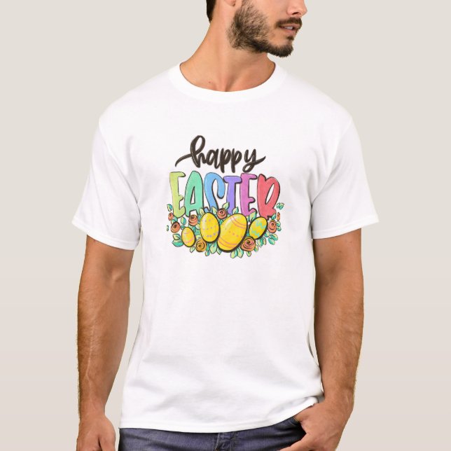 Happy Easter Floral Easter Eggs T-Shirt (Vorderseite)