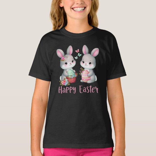 Happy Easter, Floral Rabbit  T-Shirt (Vorderseite)