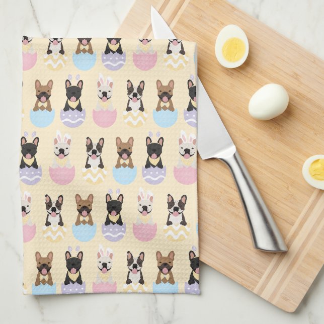Happy Easter French Bulldog Pattern Geschirrtuch (Viertel Falte)