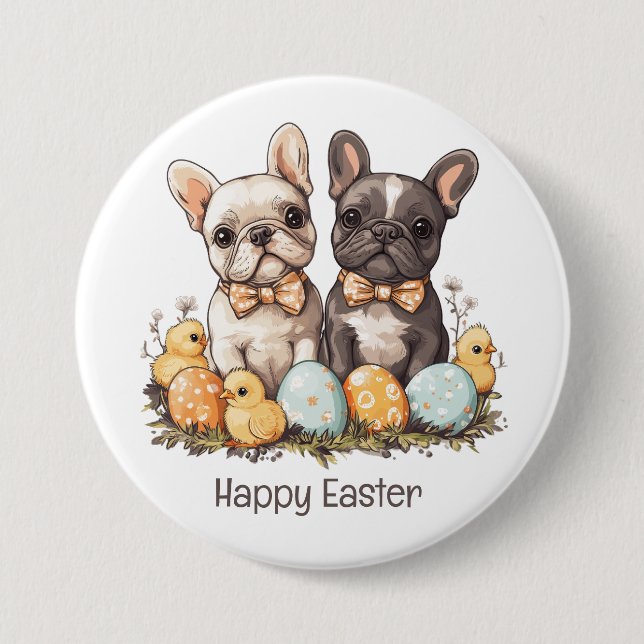 Happy Easter French Bulldogs Button (Vorderseite)