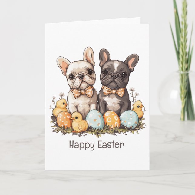 Happy Easter French Bulldogs Feiertagskarte (Vorderseite)