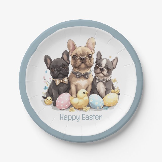 Happy Easter French Bulldogs Pappteller (Vorderseite)