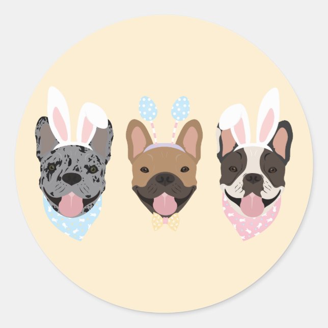 Happy Easter French Bulldogs Runder Aufkleber (Vorderseite)