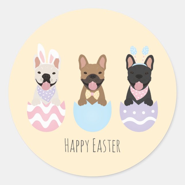 Happy Easter French Bulldogs Runder Aufkleber (Vorderseite)