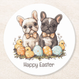 Happy Easter French Bulldogs Runder Pappuntersetzer
