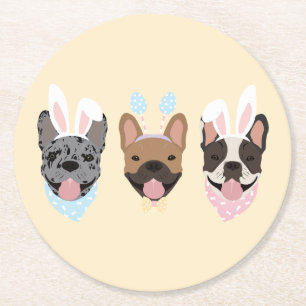 Happy Easter French Bulldogs Runder Pappuntersetzer