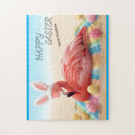 Happy Easter from Florida Flamingo Bunny on Beach  Puzzle