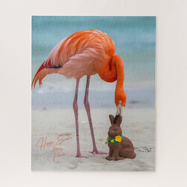 Happy Easter from Florida Flamingo on Beach Puzzle (Vertikal)