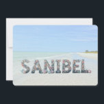 Happy Easter from Sanibel Island Florida Beach Feiertagskarte<br><div class="desc">Happy Easter Florida Style! The design on this tropical-themed holiday card features an original photograph of a Sanibel Island Florida beach with its calm turquoise ocean, azure blue sky, and shell-laden sandy beach. (Photographed by Glenda Motsavage in painting mode.) The text says "Sanibel" and each letter is beautifully decorated for...</div>