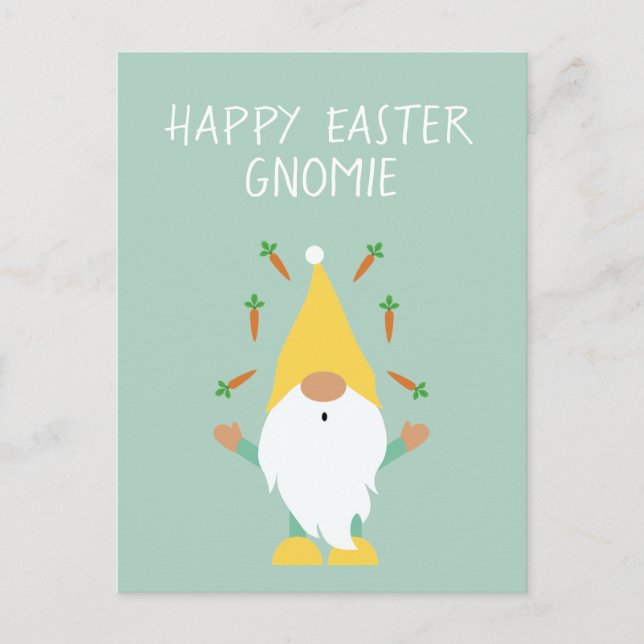 Happy Easter Gnomie Juggling Carrots Postkarte (Vorderseite)