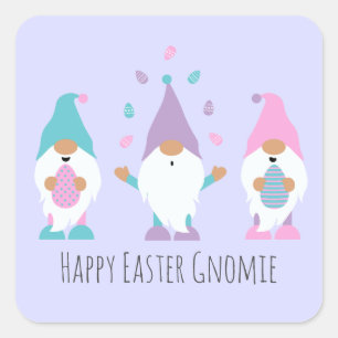 Happy Easter Gnomie Juggling Ostereier Quadratischer Aufkleber