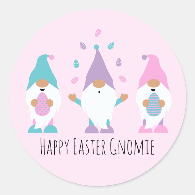 Happy Easter Gnomie Juggling Ostereier Runder Aufkleber (Vorderseite)