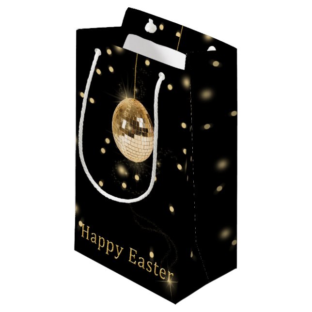 Happy Easter Gold Disco Ball Kleine Geschenktüte (Vorderseite Schrägansicht)