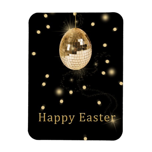 Happy Easter Gold Disco Ball Magnet (Vertikal)