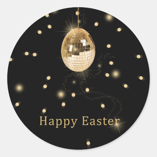 Happy Easter Gold Disco Ball Runder Aufkleber (Vorderseite)