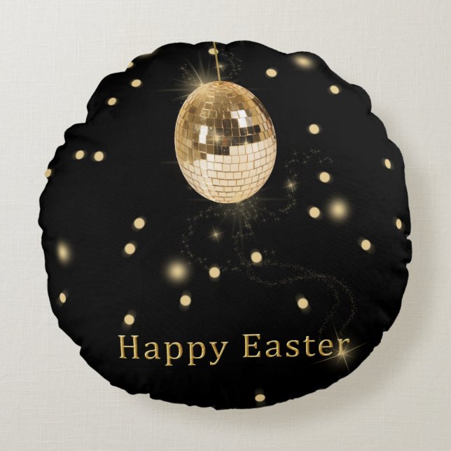 Happy Easter Gold Disco Ball Rundes Kissen (Vorderseite)