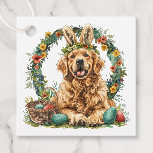 Happy Easter Golden Retriever Dog Bunny Ears Geschenkanhänger (Vorderseite)