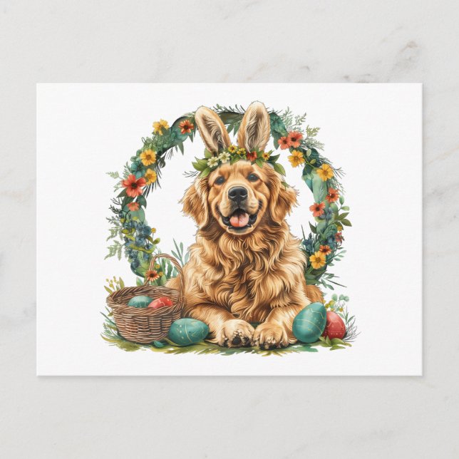Happy Easter Golden Retriever Dog Bunny Ears Postkarte (Vorderseite)