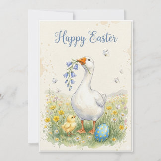 Happy Easter Goose Card | Chick & Bellflowers Feiertagskarte