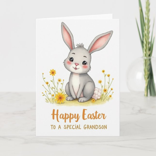 Happy Easter Grandson Cute Bunny Card Karte (Vorderseite)