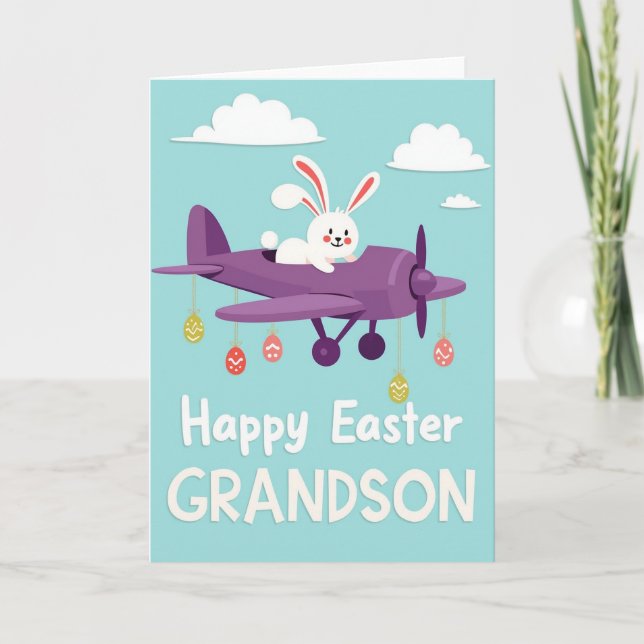 Happy Easter Grandson Fun Plane Card Karte (Vorderseite)