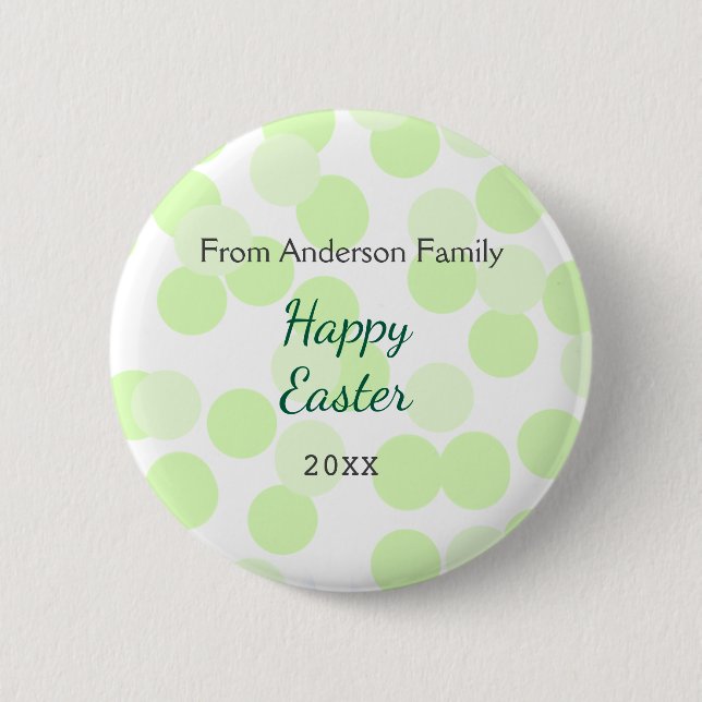 Happy Easter gray green polka dots family name Button (Vorderseite)