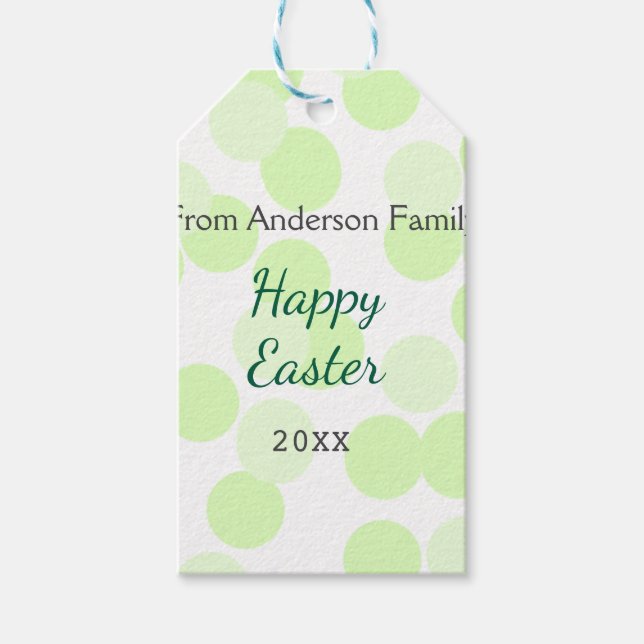 Happy Easter gray green polka dots family name Geschenkanhänger (Vorderseite)